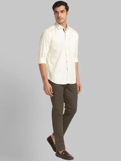 Men Yellow Slim Fit Solid Cotton Shirts