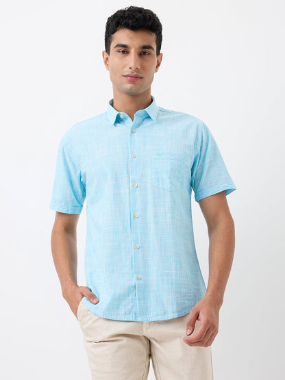 Park Avenue Men Blue Chambray Slim Fit Cotton Blend Shirt