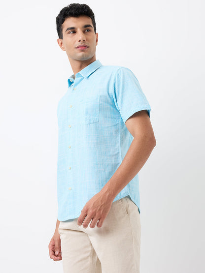 Park Avenue Men Blue Chambray Slim Fit Cotton Blend Shirt