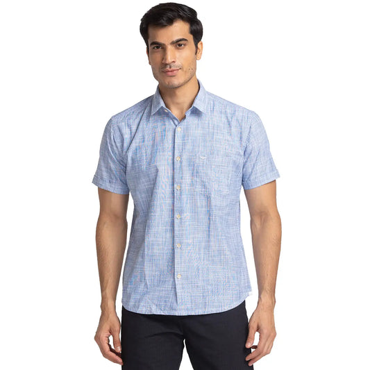 Men Blue Slim Fit Chambray Cotton Ainsley Collar Shirts
