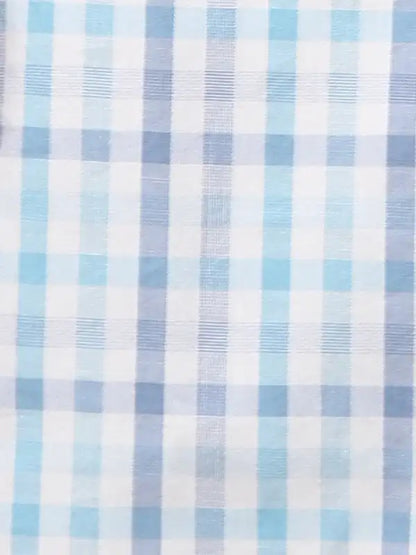 Men Blue Slim Fit Checks Cotton Cut Away Collar Shirts