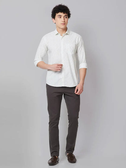 Men Green Slim Fit Print Cotton Cut Away Collar Shirts