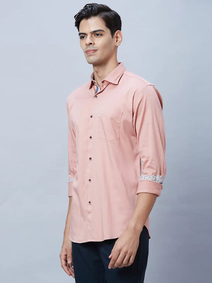 Park Avenue Men Pink Solid Slim Fit Cotton Blend Casual Shirt