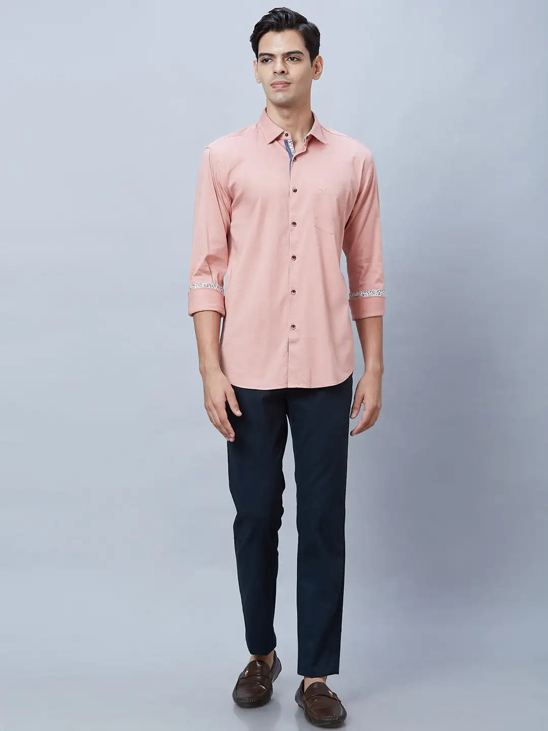 Park Avenue Men Pink Solid Slim Fit Cotton Blend Casual Shirt