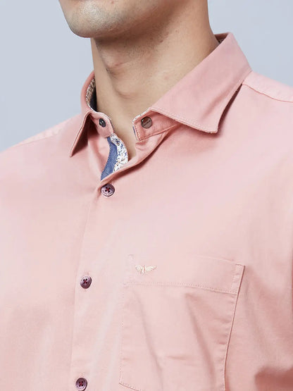 Park Avenue Men Pink Solid Slim Fit Cotton Blend Casual Shirt