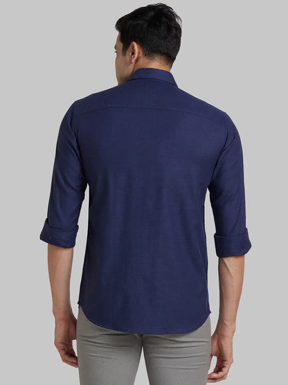 Men Blue Slim Fit Solid Cotton Shirts