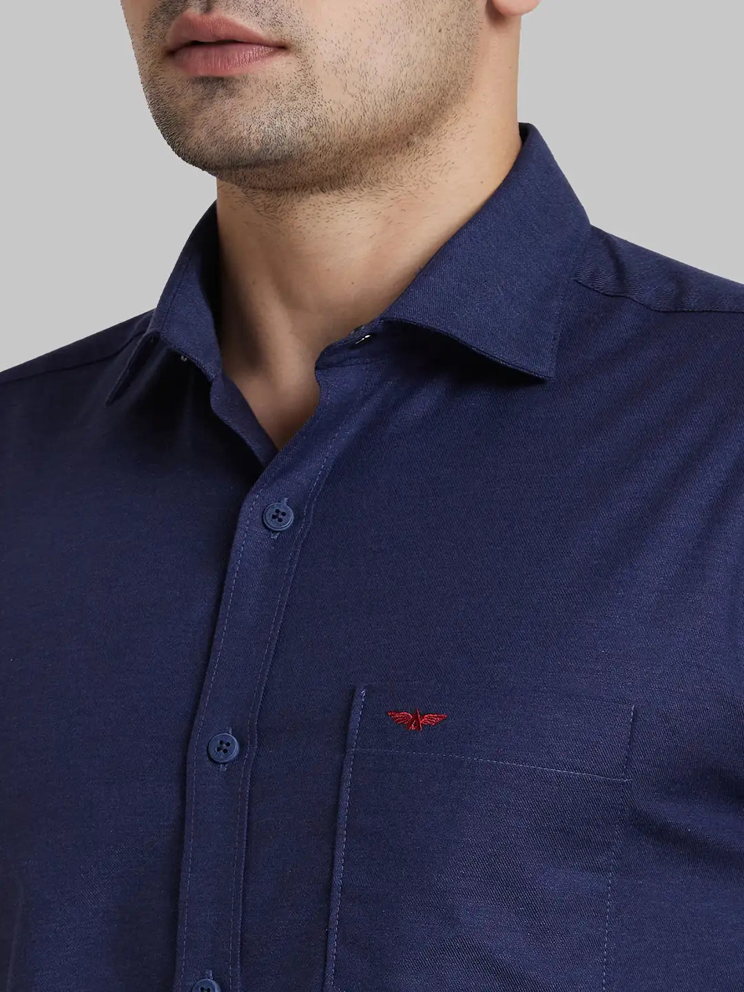 Men Blue Slim Fit Solid Cotton Shirts
