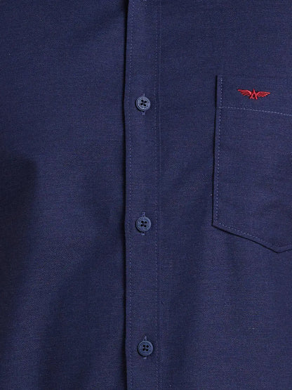 Men Blue Slim Fit Solid Cotton Shirts
