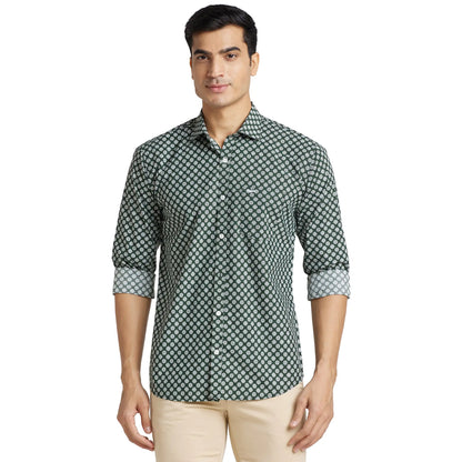 Park Avenue Men Green Print Slim Fit Cotton Shirt