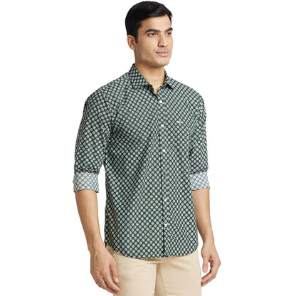 Park Avenue Men Green Print Slim Fit Cotton Shirt