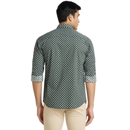 Park Avenue Men Green Print Slim Fit Cotton Shirt
