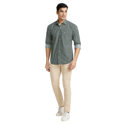 Park Avenue Men Green Print Slim Fit Cotton Shirt