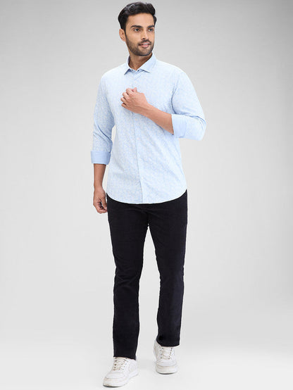 Park Avenue Blue Printed Slim Fit Cotton Casual Shirt