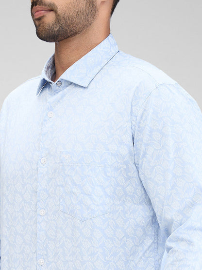 Park Avenue Blue Printed Slim Fit Cotton Casual Shirt