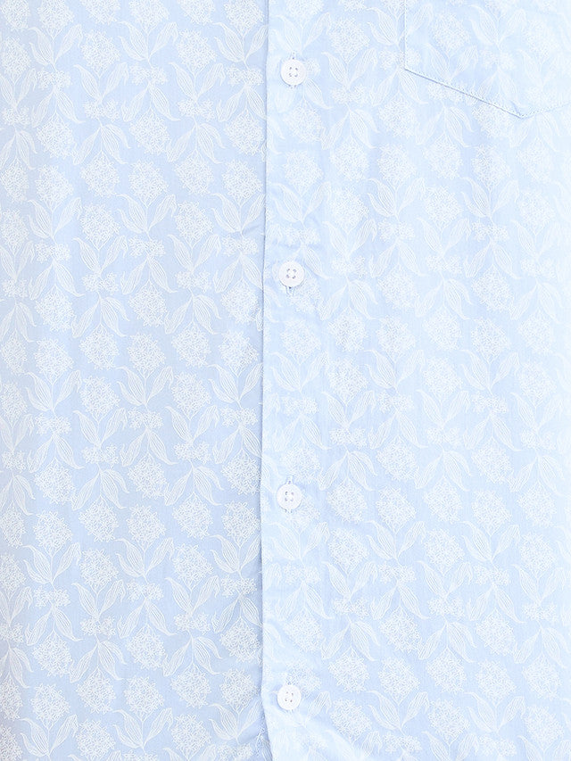 Park Avenue Blue Printed Slim Fit Cotton Casual Shirt