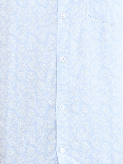 Park Avenue Blue Printed Slim Fit Cotton Casual Shirt