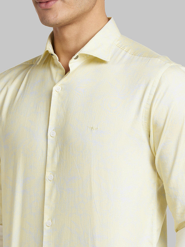 Park Avenue Men Yellow Printed Slim Fit Full Sleeve Cut Away Collar Shirt