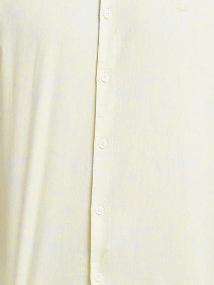 Park Avenue Men Yellow Printed Slim Fit Full Sleeve Cut Away Collar Shirt