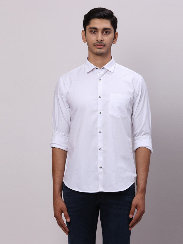 Park Avenue White Solid Slim Fit Full Sleeve Cotton Shirt