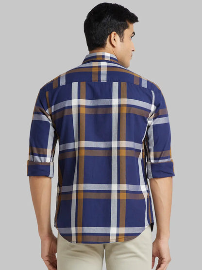 Men Blue Slim Fit Checks Cotton Shirts