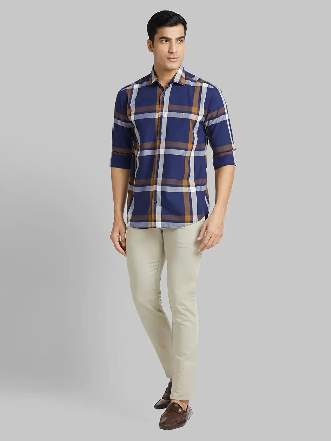 Men Blue Slim Fit Checks Cotton Shirts