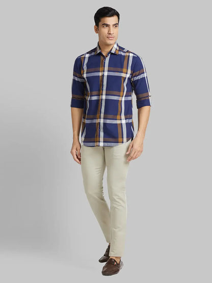 Men Blue Slim Fit Checks Cotton Shirts