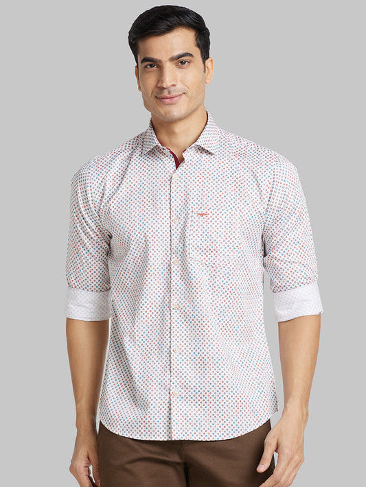 Park Avenue Men Brown Printed Slim Fit Full Sleeve Cut Away Collar Shirt