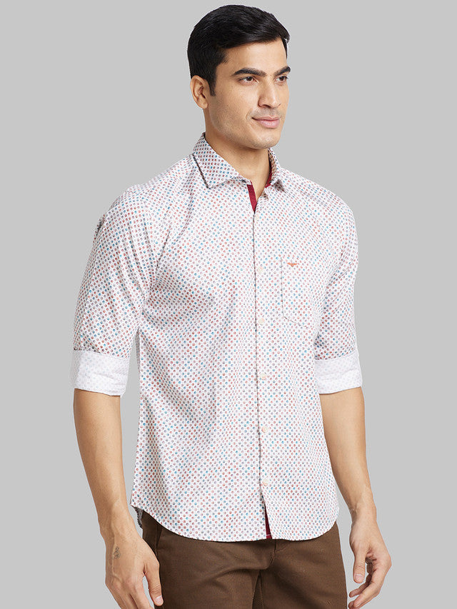 Park Avenue Men Brown Printed Slim Fit Full Sleeve Cut Away Collar Shirt