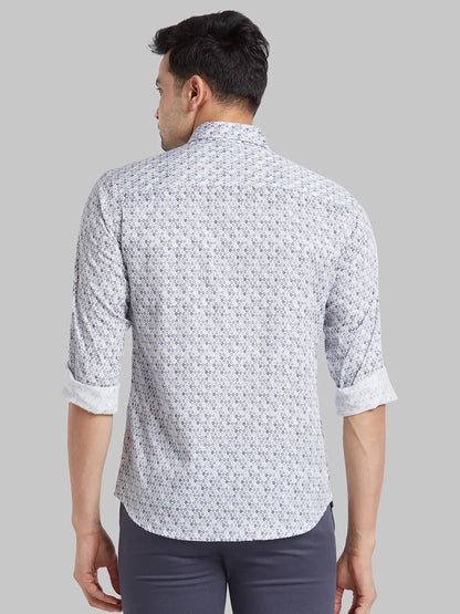 Men Blue Slim Fit Print Cotton Shirts