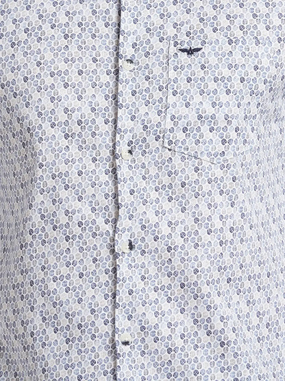 Men Blue Slim Fit Print Cotton Shirts