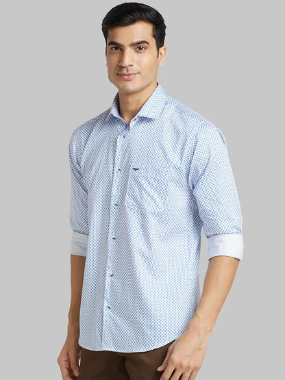 Men Blue Slim Fit Print  Cotton   Shirts