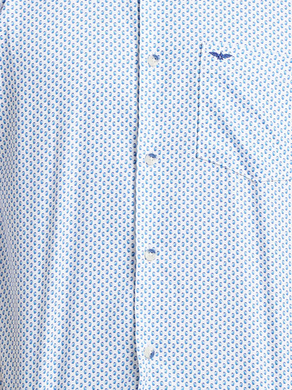 Men Blue Slim Fit Print  Cotton   Shirts