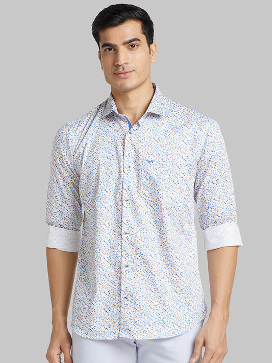 Park Avenue Men Blue Printed Slim Fit Cotton Casual Shirt