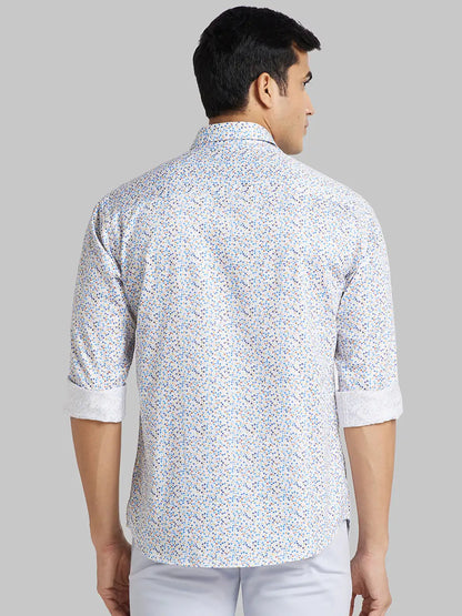 Park Avenue Men Blue Printed Slim Fit Cotton Casual Shirt