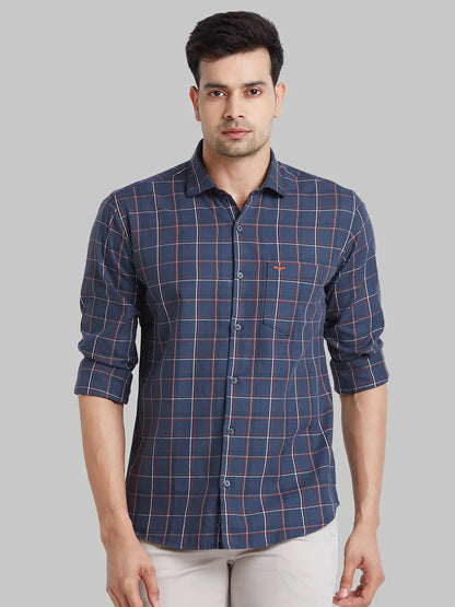 Park Avenue Men Blue Checks Slim Fit Cotton Shirt