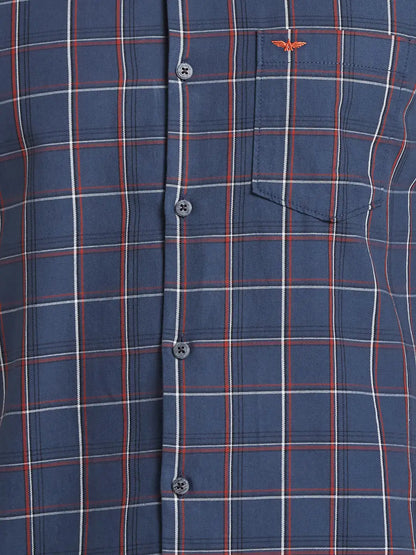 Park Avenue Men Blue Checks Slim Fit Cotton Shirt