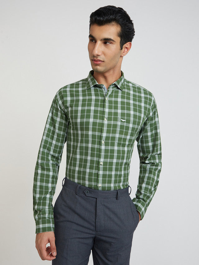 Men Green Slim Fit Checks  Cotton   Shirts