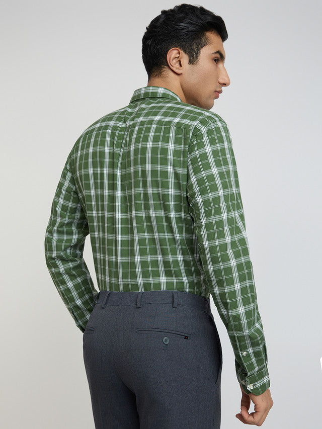 Men Green Slim Fit Checks  Cotton   Shirts