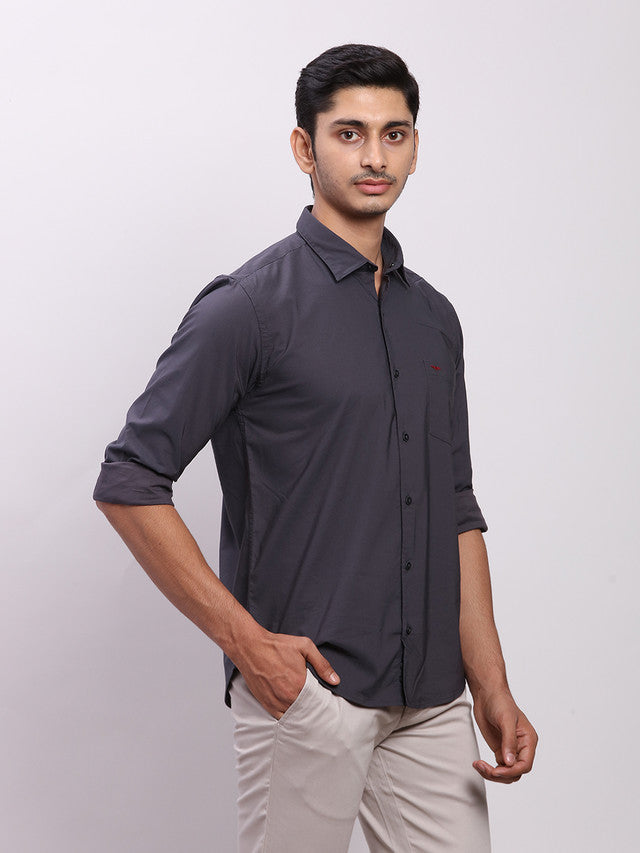 Park Avenue Grey Solid Slim Fit Full Sleeve Cotton Blend Shirt