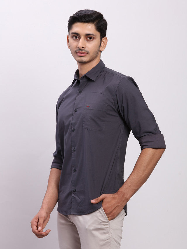 Park Avenue Grey Solid Slim Fit Full Sleeve Cotton Blend Shirt