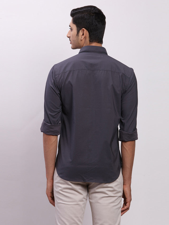 Park Avenue Grey Solid Slim Fit Full Sleeve Cotton Blend Shirt