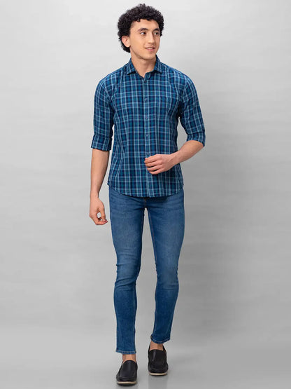 Park Avenue Men Blue Checks Slim Fit Cotton Shirts