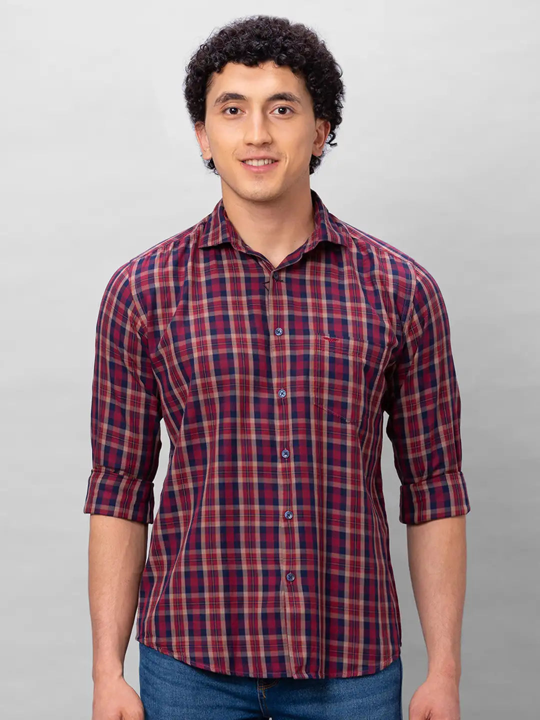 Park Avenue Men Red Checks Slim Fit Cotton Shirts