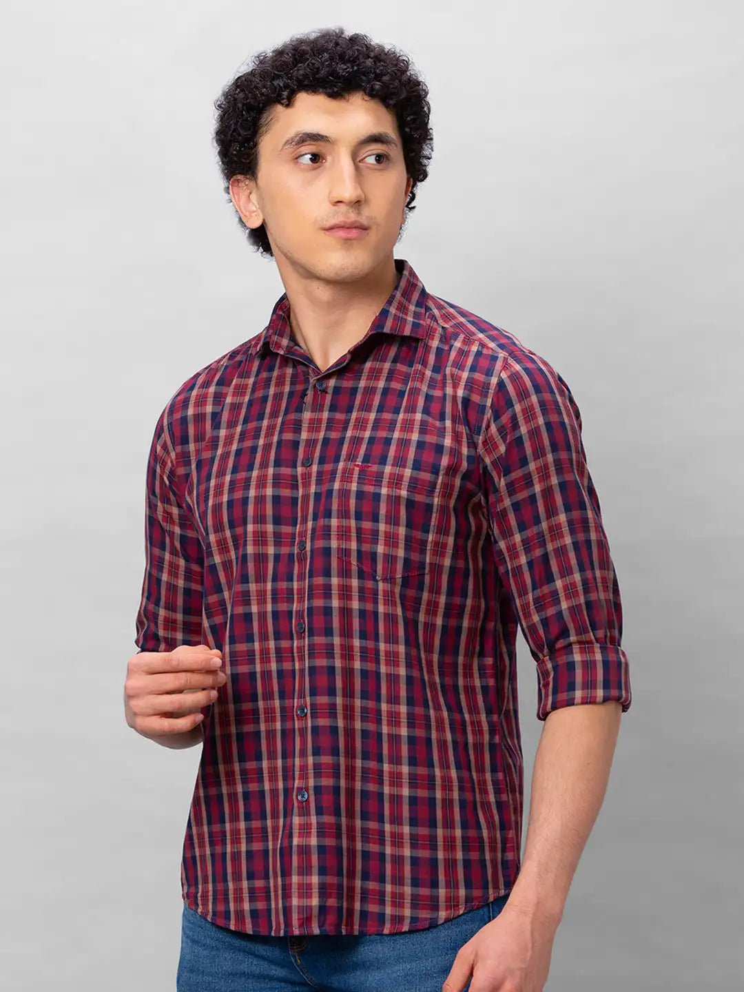 Park Avenue Men Red Checks Slim Fit Cotton Shirts
