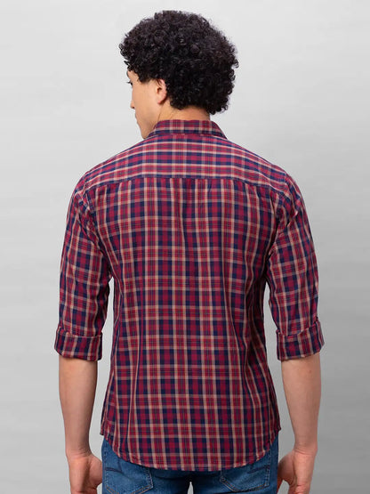 Park Avenue Men Red Checks Slim Fit Cotton Shirts