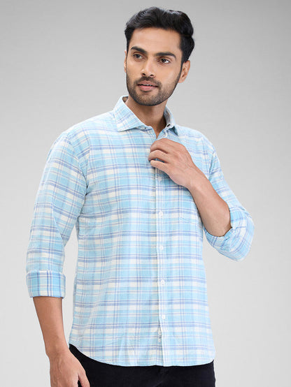 Park Avenue Blue Checks Slim Fit Cotton Casual Shirt
