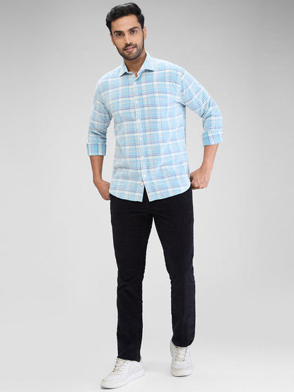 Park Avenue Blue Checks Slim Fit Cotton Casual Shirt