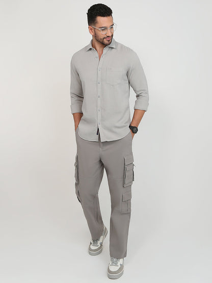Park Avenue Men Grey Solid Slim Fit Cotton Casual Shirt