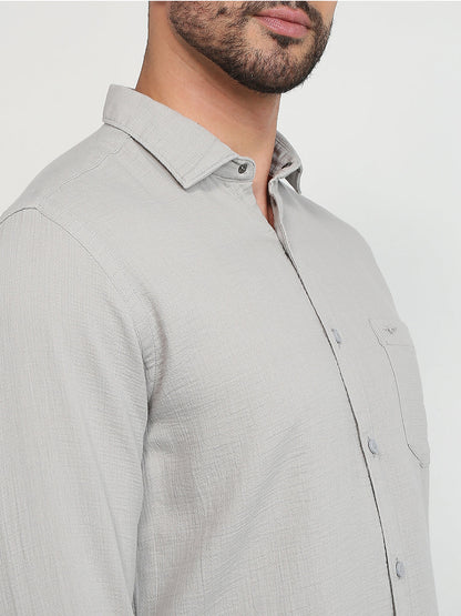 Park Avenue Men Grey Solid Slim Fit Cotton Casual Shirt