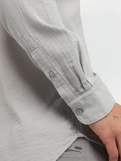 Park Avenue Men Grey Solid Slim Fit Cotton Casual Shirt